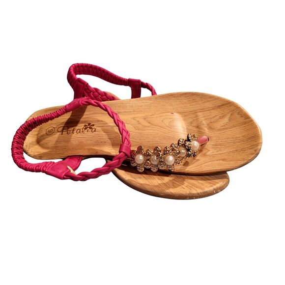 Petalia Fuchsia Jeweled Pearl Thong, Sandal Slip On Shoe Comfortable Summer Sz 6 - Picture 2 of 7